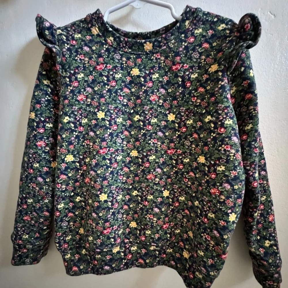 Polo Ralph Lauren Girls Floral Fleece Sweatshirt Ruffle Shoulders 6X